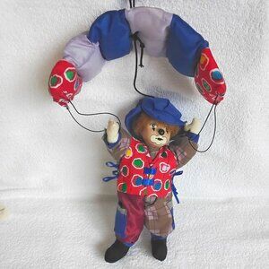 Hanging Porcelain Handcrafted Parachuting Hobo Clown at 10" Soles-Parchute!!